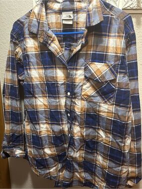 The North Face Blue White Brown Plaid Button-Down Shirt
